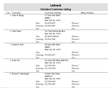 Short customer details report